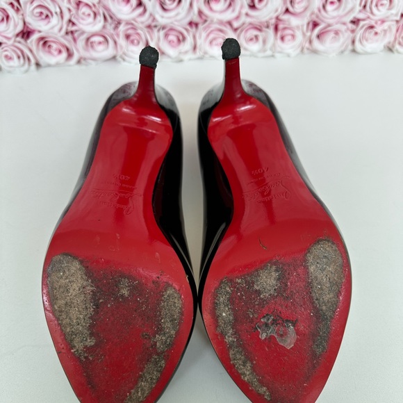 Christian Louboutin Black Patent Leather Open Clic 120 Peep-Toe Pumps Size: 40.5 - Picture 8 of 12